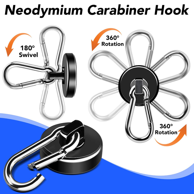 [Australia - AusPower] - LOVIMAG Strong Magnetic Hooks, 70LBS Magnetic Hooks Heavy Duty Strong Neodymium Magnets with Carabiner Hook, Magnet Hooks with Swivel for Kitchen, Hanging, Cruise, Grill, Refrigerator - 12 Pack Black 70lbs-12p 