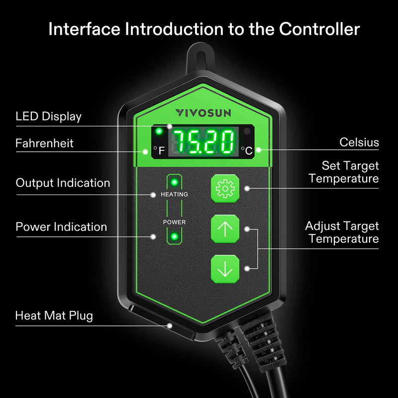 [Australia - AusPower] - VIVOSUN Digital Heat Mat Thermostat Temperature Controller, and Soil Tester, 3-in-1 Plant Moisture Meter Light and PH Tester for Home, Garden, Lawn, Farm, Indoor and Outdoor Use, Promote Plants Health 