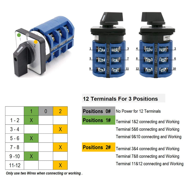 Baomain Universal Rotary Changeover Cam Switch SZW26-63/D303.3D 660V 63A 3 Position 3 Phase with Master Switch Exterior Box LW28-63/4 | Maintained 1-0-2 3-Pole 12-Terminal Rotary Changeover Switch For Motor Control & Generator MTS,heavy-duty,SZW26-63/D...