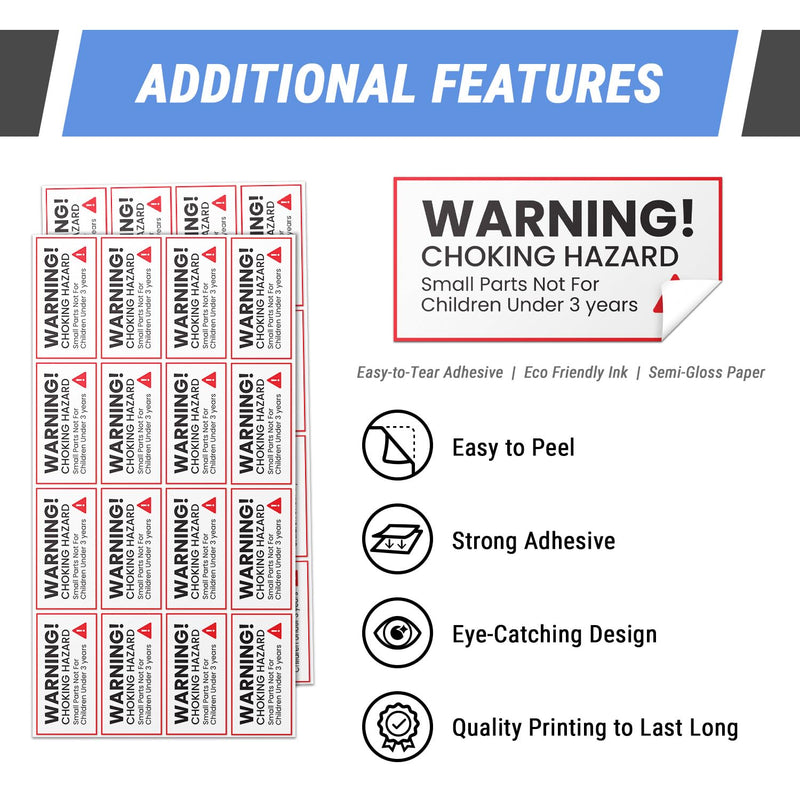 2 x 1 inch - Warning! Choking Hazard - Small Parts Not for Children Under 3 Years (Red/White, 600 Labels) Stickers - Product Safety Label 2 X 1 Inch 600 Count