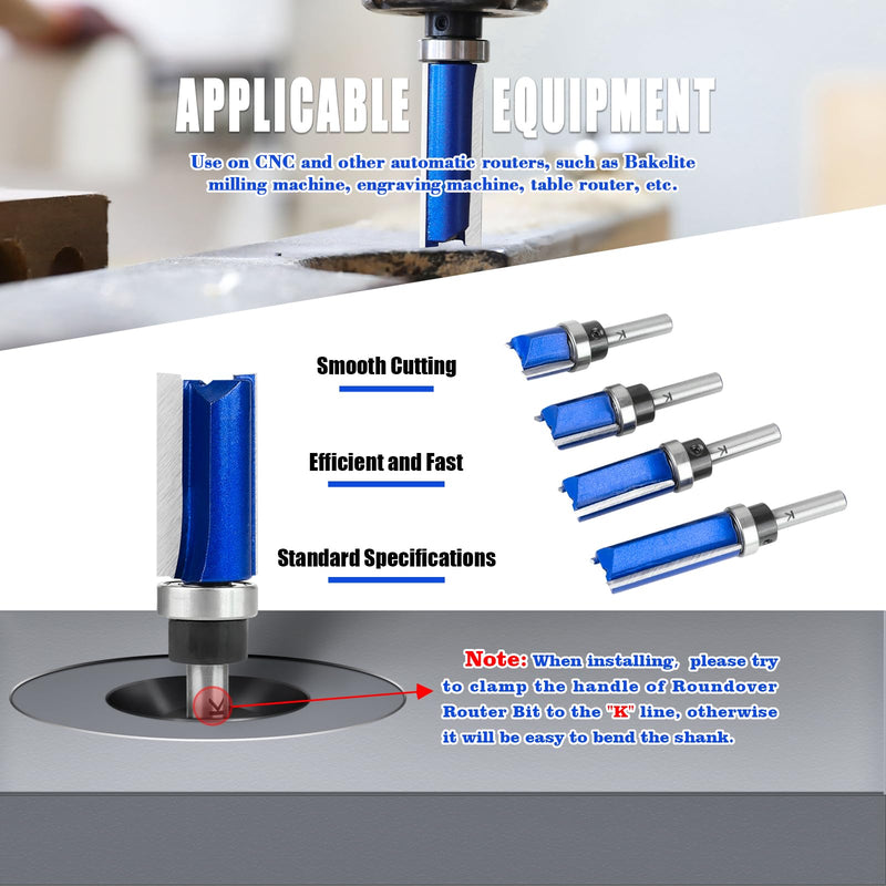 [Australia - AusPower] - NICAVKIT Set of 4 flush cutter, 8 mm shank, working length 20/25/38/50 mm, copy cutter, edges copy cutter with ball bearing, flush cutter set, wood cutter router bit Lower bearing design 