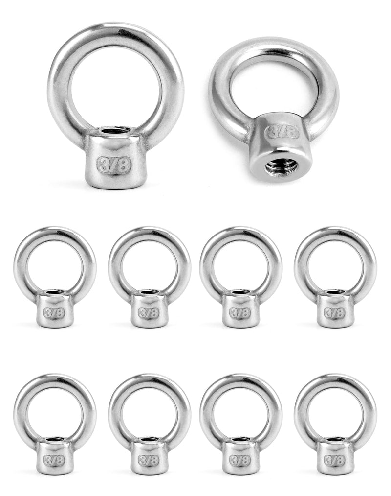 [Australia - AusPower] - QWORK Lifting Eye Nut, 10 Pack, 3/8" UNC Marine Grade Stainless Steel 316 3/8" 