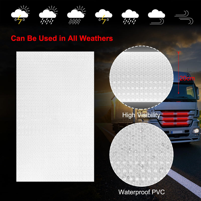MECCANIXITY Adhesive Reflective Stickers, 12 x 8 Waterproof Safety Reflective Tape Warning Night Reflector Sticker for Bicycles Cars Trailer Mailbox, White Pack of 16