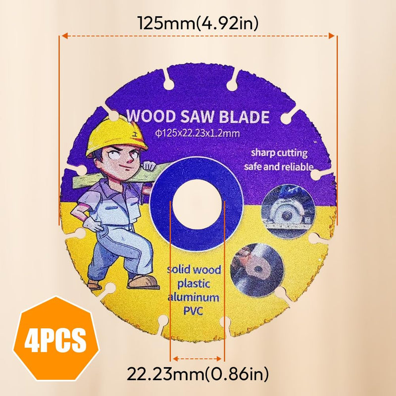 4 x Cutting Discs 125 mm Angle Grinder Professional, Carbide Saw Blade for Angle Grinder Wood, Wood, Plywood, Rubber, Plastics, for Woodworking (125 mm, 4)