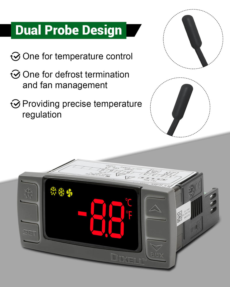 [Australia - AusPower] - for Dixell XR02CX-4N1F1 Temperature Controller, Replace for Dixell Temperature Controller Fit for 120V 50-60hz Commercial Refrigerators/Freezer, with Temperature Sensor Probes & Clasp 