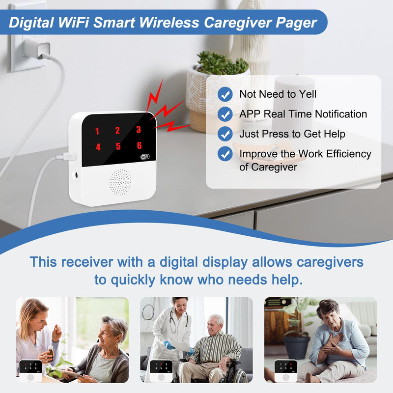 [Australia - AusPower] - WiFi Smart Wireless Caregiver Pagers for Elderly Alert Button That Calls Cell Phone Caregiver Alert System with LED Number Display 2 SOS Call Button 1 Receiver(Only Supports 2.4GHz & No Monthly Fee) 2 Button & 1 Receiver 