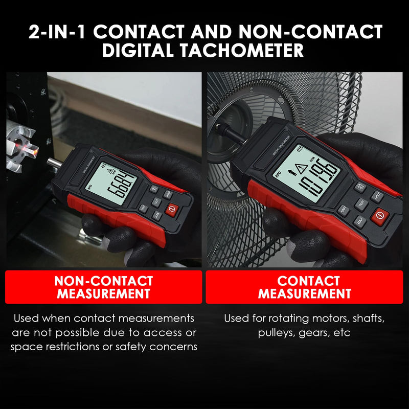 [Australia - AusPower] - 2-in-1 Digital RPM Tachometer Non-Contact RPM Gauge Tester Meter 3~100,000RPM | Contact Tach Speed Meter 3~19,999RPM Small Engine Tachometer with 4 Contact Probes,Data Hold,Max/Min,Backlight 
