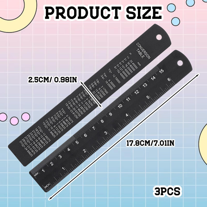 [Australia - AusPower] - 3 Pieces Metal Ruler, 15 cm Aluminium Ruler, Black Straight Rulers, Drawing Scale Rulers, Aluminium Desk Ruler, Metal Ruler for Students, Mechanical Builders and Draftsmen 
