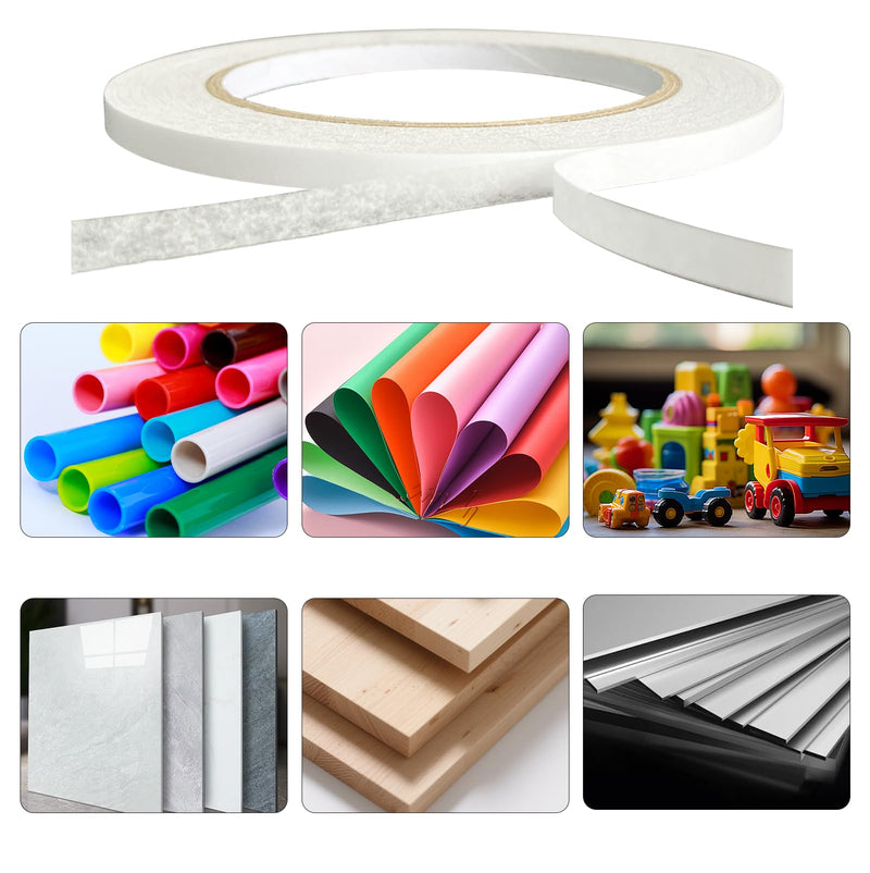 6mm Double Sided Tape White 4 Rolls (Total Length 133 Yards), 1/4 Inch Strong Adhesive Sticky Wrap Tape for Crafts Gift Wrapping Paper Card Making Home Office School Stationery 6mm (1/4inch)-4Pcs
