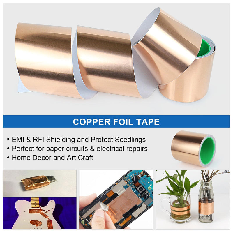 BOMEI PACK Copper Foil Tape,4 Inch x 33 Ft,Wide Roll Copper Tape with Conductive Adhesive for Guitar, Metal Gold Duct Tape for Electrical Repairs, (4 Inch) 4 Inch