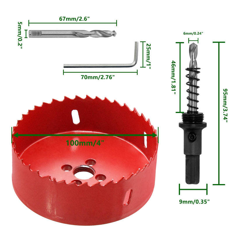 [Australia - AusPower] - Luomorgo 100mm/4" Hole Saw, 1.4 inch Cutting Depth HSS Bi-Metal Hole Cutter for Wood Cornhole Boards Plastic Drywall & Metal Sheet Red 4" / 100mm 