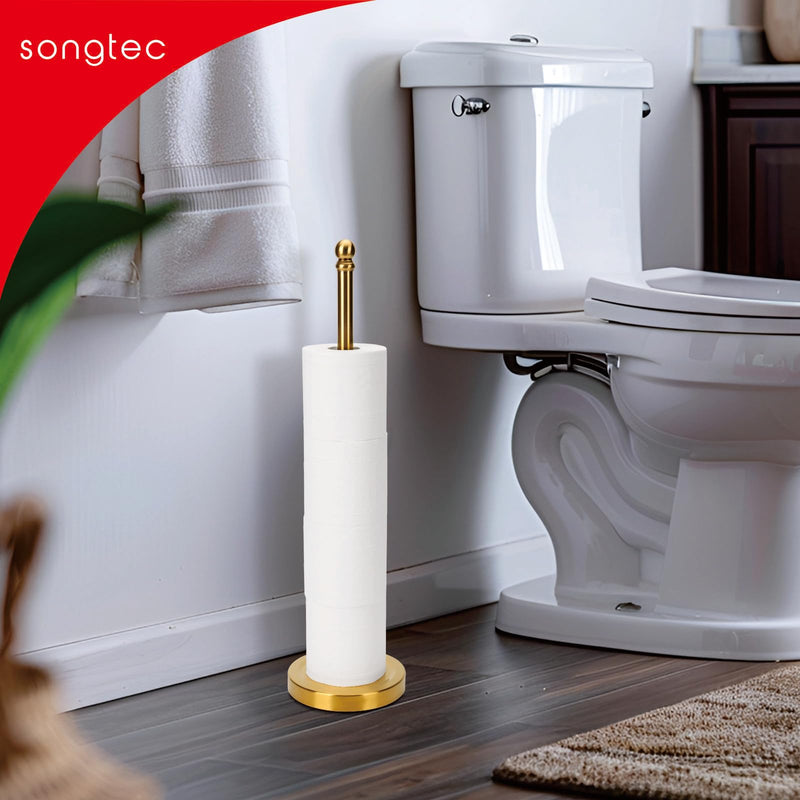 Songtec Toilet Paper Holder Stand Reserve for Bathroom, Holds 4/5 Rolls, Compact TP Roll Holder Storage, Stainless Steel (Gold) Gold