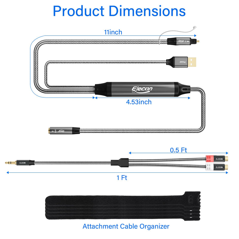 [Australia - AusPower] - Elecan Unidirectional Optical Male to 3.5mm AUX Female Audio Converter Cable 10 Ft, 192kHz DAC SPDIF/Toslink Digital to Analog Adapter for TV/PS4/DVD to Sound Bar Headphone+Ties & AUX to 2 RCA Adapter 10FT 