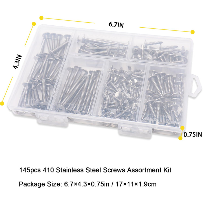 [Australia - AusPower] - #8 Modified Truss Head Sheet Metal Screws Assortment Kit, High Strength 410 Stainless Steel Self Tapping Screws for Metal Plastic & Wood, 145 pcs 1/2" to 2" Self Drilling Screws Self-drilling - Truss 
