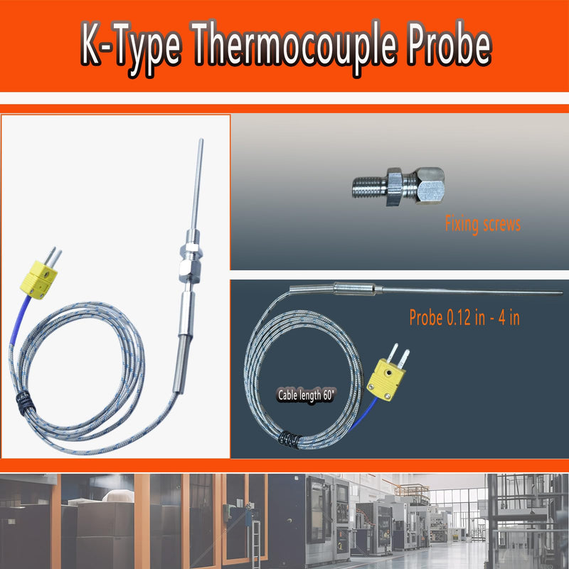 [Australia - AusPower] - TL1813 K-Type Thermocouple Probes Type K Thermocouple Probe Temperature Measurement Range -50 °F to 2000 °F Stainless Steel Probes 0.12 in / 4 in/Wire 60 in 