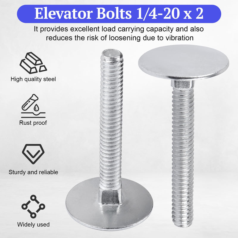 [Australia - AusPower] - 1/4-20 x 2 Elevator Bolts, Zinc Plated Flat Head Elevator Bolts for Roll-Up Doors, Garage Hardware & Industrial Fasteners, Part #01497323964-20 Piece 