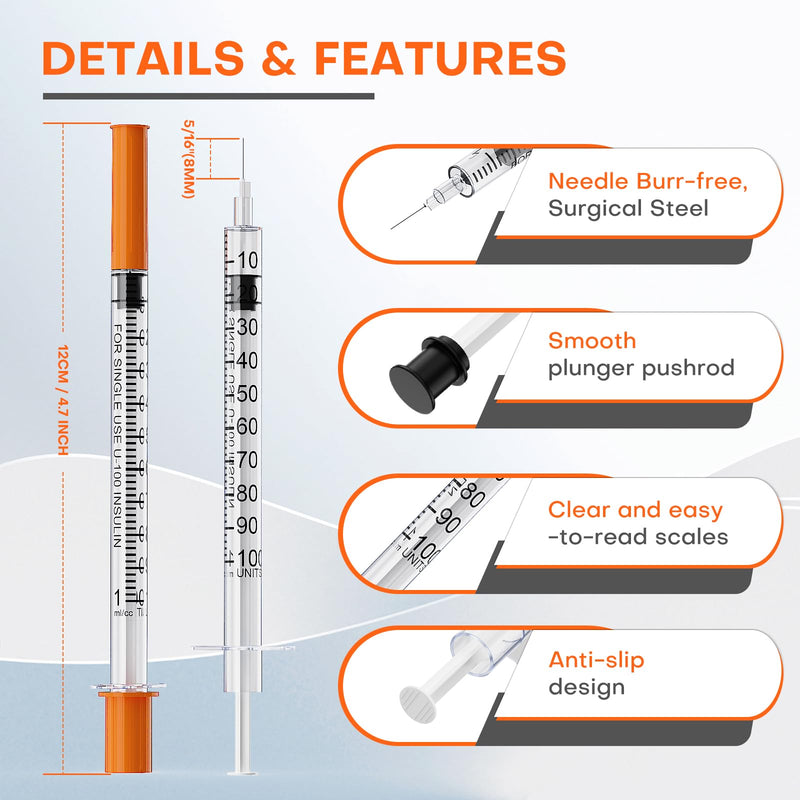 [Australia - AusPower] - Insulin Syringe U-100 | 1cc with 31G 5/16" (8mm) Needle, Pack of 100 31G-8MM-100PCS 100.0 