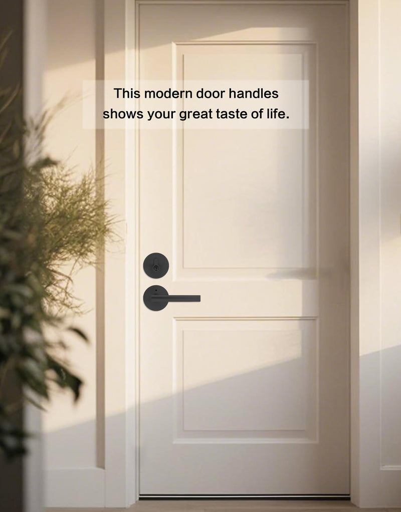 Lethato Black Door Handle and Deadbolt Set, Heavy Duty Front Door Lock Set, Exterior Door Lever Single Keyed Round Deadbolt Lock (1 Pack) Matte Black 1