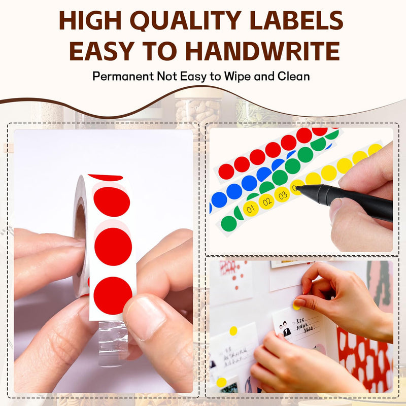 PARLAIM 1/2 Inch Round Permanent Adhesive Sticker,4 Rolls 2000Pcs Small Dots Stickers Color-Code Dots (Red+Yellow+Blue+Green) 4 Colors-1 4 Rolls-2000PCS