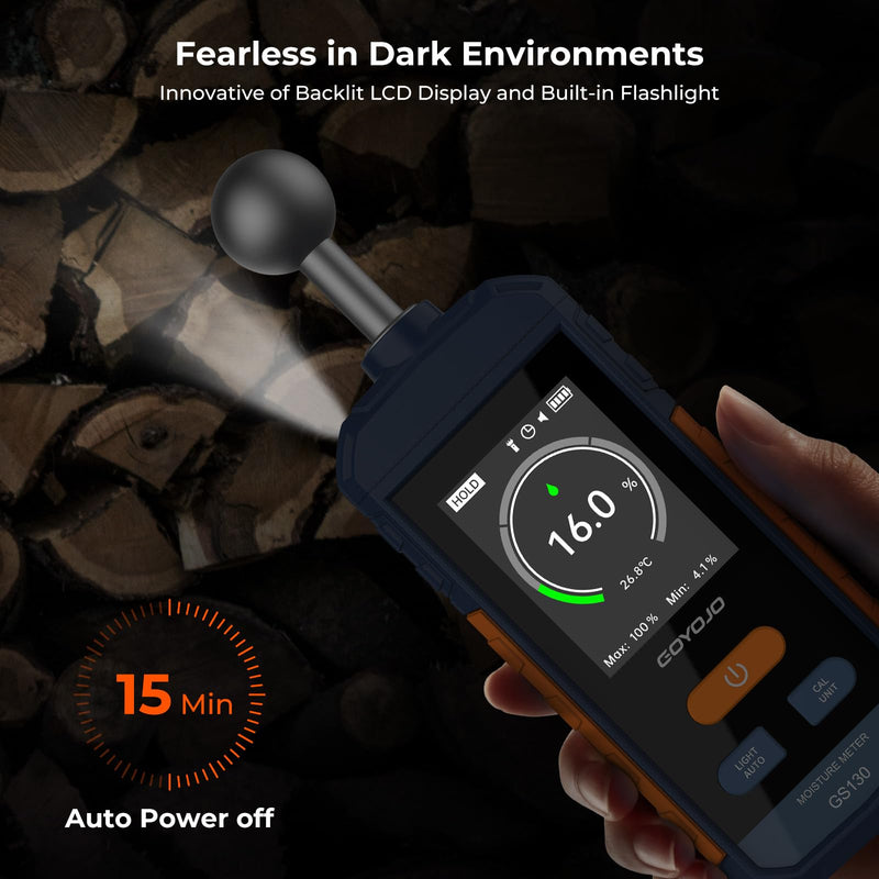 [Australia - AusPower] - Pinless Wood Moisture Meter for Walls & Drywall | Digital Moisture Detector, Concrete Moisture Meter & Firewood Reader | GS130 USB-C Rechargeable Humidity Tester 