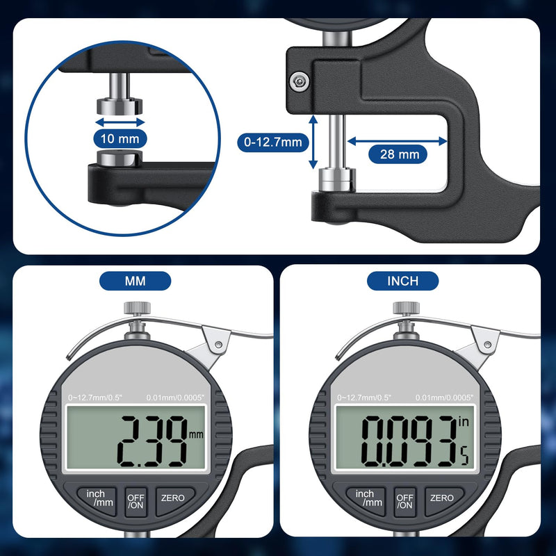 [Australia - AusPower] - Digital Thickness Gauge 0-12.7mm/0.5" | 0.01mm/0.0005", Thickness Meter Precise Electronic Micrometer with LCD Display, Suitable for Paper/Film/Leather/Wire Thickness Gauge-Black 