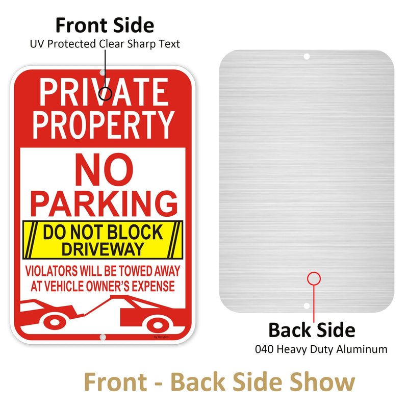 2Pack Large Private Property No Parking Do Not Block Driveway Signs, Violators Will Be Towed Away at Vehicle Owner's Expense, 18" x 12" Reflective Aluminum, Durable Ink, Easy to Install 18"X12" - 2 Pack