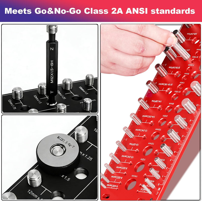 Nut and Bolt Thread Checker 32 SAE & 32 Metric Rustproof Solid Non-Deformable Thread Checker, Wall-Mountable Bolt Size Finder Tool, Bolt and Nut Sizer and 19 Drill Bit Sizes for Quick Measurement Red Thread Checker