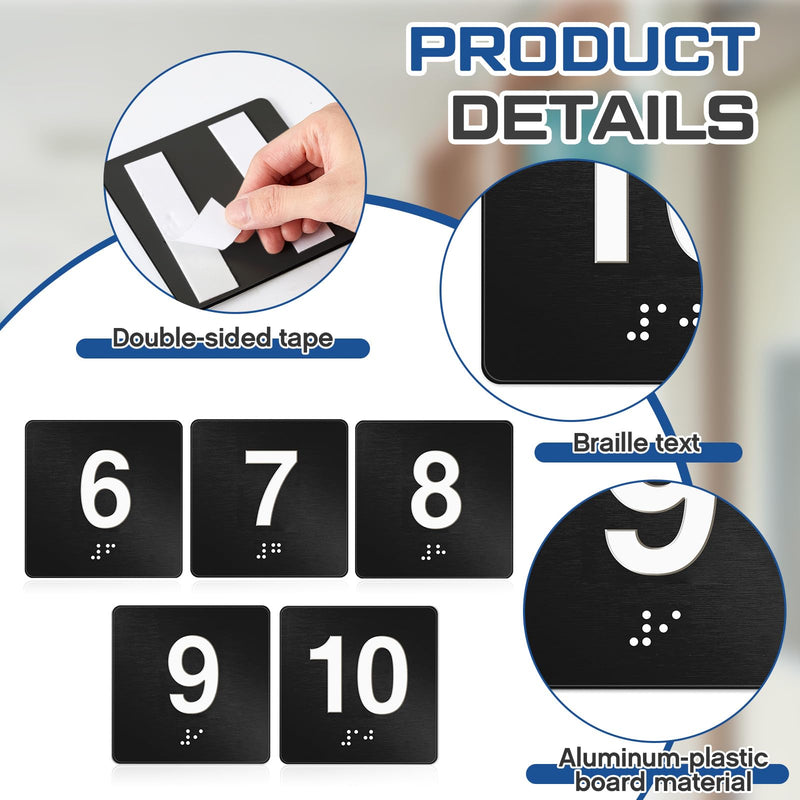 Yaocom Exam Room Sign with Braille and Tactile 4" x 4" Identification Signs Numbers for Exam Rooms Offices Educational Institution Directional Assistance Test Center (Black/white,Numbers 6-10) Black/white Numbers 6-10