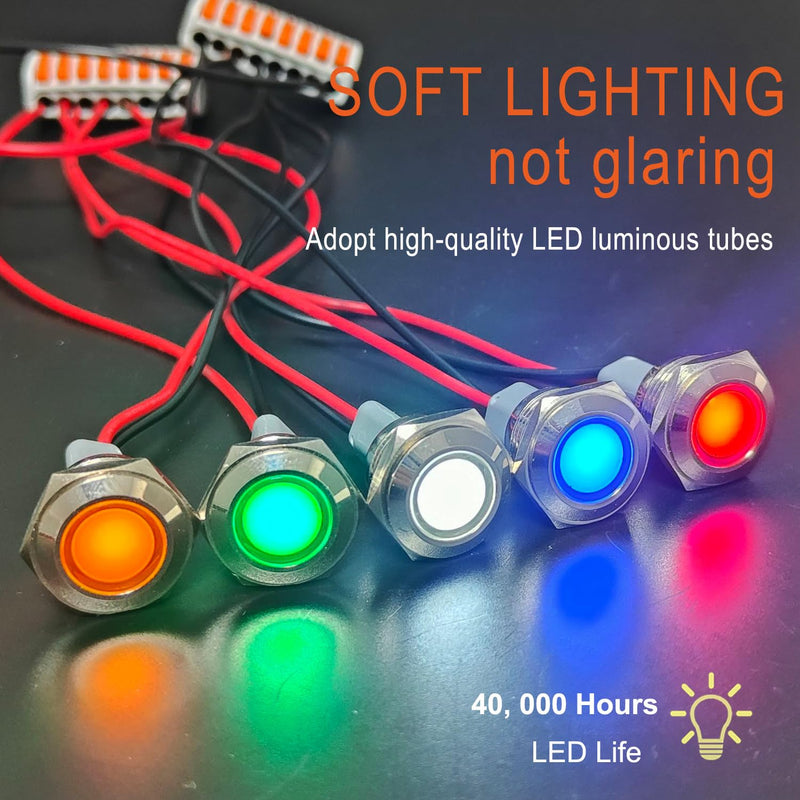 [Australia - AusPower] - 2PCS 16mm (5/8") LED Indicator Light, 12-24V AC/DC 20mA Energy Saving Metal Waterproof IP67 Single lamp LED Pilot Lamp Flat Head with 20cm/7.87in. Wire for Car Truck Boat(Green LED) Green 12-24V 16mm 