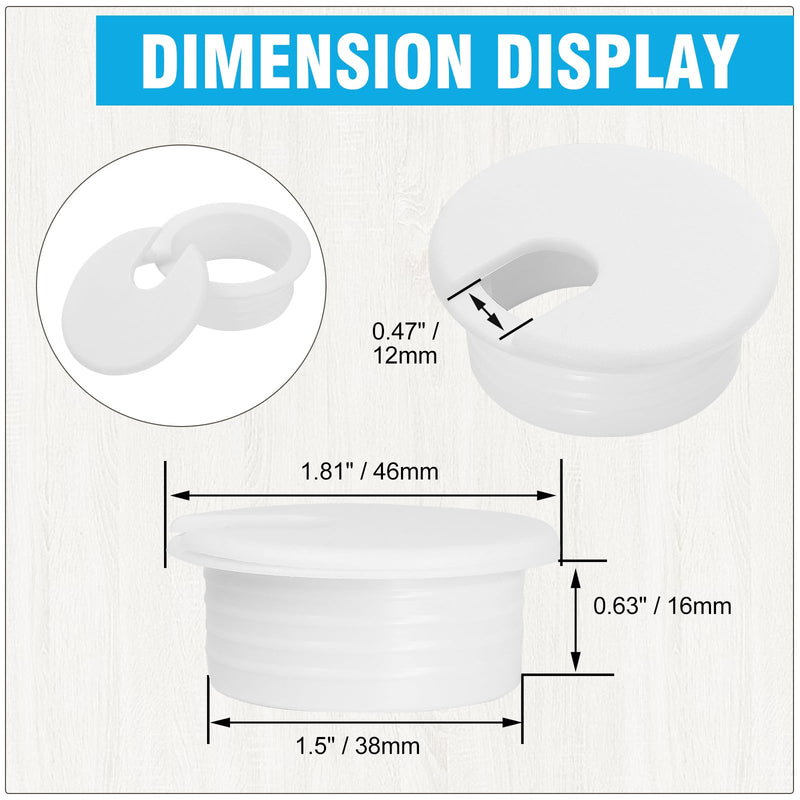 [Australia - AusPower] - 1-1/2" White Desk Grommet, JTemgle Plastic Cable Hole Cover Computer Table Cord Wire Organizer Caps Desktop Cord Management for Home Office TV Stands Tabletops, 2 Pieces 1-1/2" / 38mm 