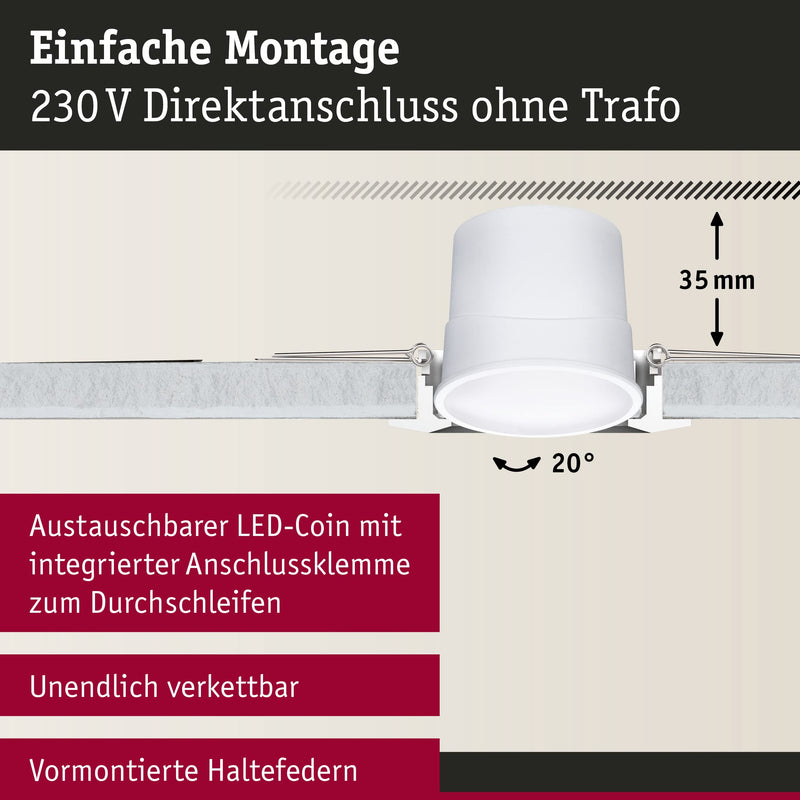 Paulmann 92466 LED Recessed Light Base Smart Home Zigbee Basic Set Swivelling Round 230 V 3 x 4.9 W 3 x 420 lm Dimmable 90 mm White Metal RGBW+
