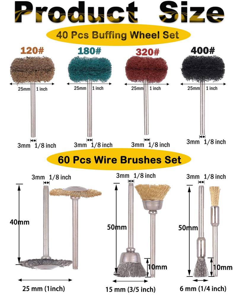 [Australia - AusPower] - 40 Pcs Buffing Wheel Set & 72 Pcs Wire Brushes Set, 1/8'' Shank Accessories for Rotary Tool 