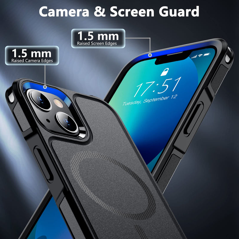 [Australia - AusPower] - SPIDERCASE Designed for iPhone 13 Case, with [2 Pcs Tempered Glass Screen Protector] Compatible with Magsafe Shockproof Anti-Drop Military Protective Cover for iPhone 13 6.1 inch (Black) Magnetic Black 
