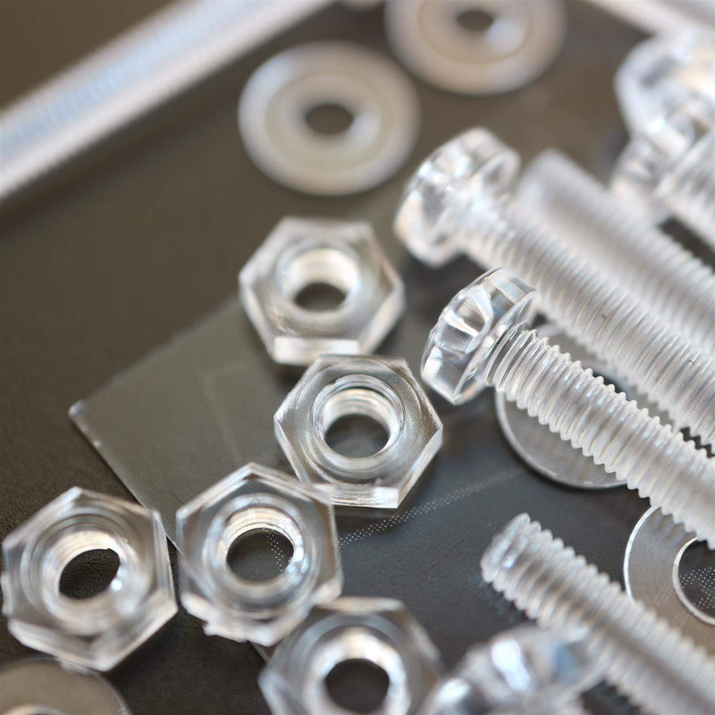 [Australia - AusPower] - Pack of 60 Transparent Clear Plastic Acrylic M3 x 25mm Nuts & Bolts, Washers - Acrylic Plastic Screws, (3/32 x 1 in) 