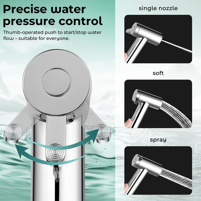 Handheld Bidet Sprayer for Toilet, Adjustable Water Pressure Control Rotary Switch with Bidet Hose, Exclusive Single Nozzle High Pressure Mode for Cleaning Stubborn Stains, Chrome