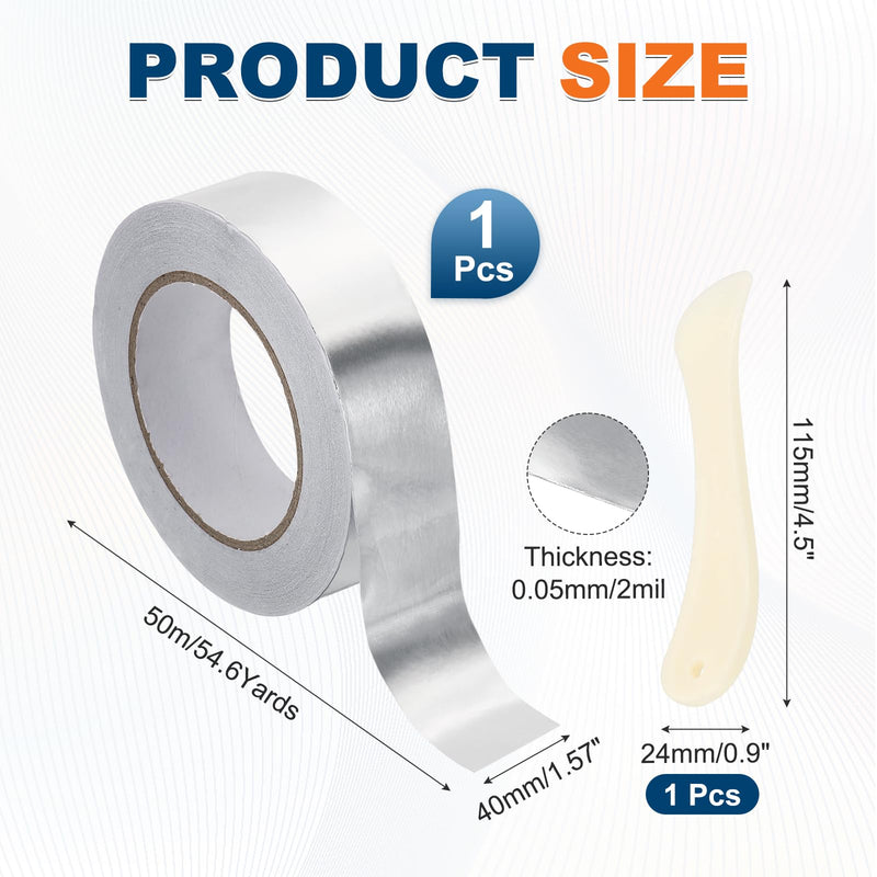 Aluminum Foil Tape (1.6" x 164Feet, 2mil) - Heavy Duty Waterproof Silver Metal Duct Tape High Temperature HVAC Heat Patch with Tool, for Ducting/HVAC/Metal Insulation and Repair 1.6" x 164Feet, 2mil