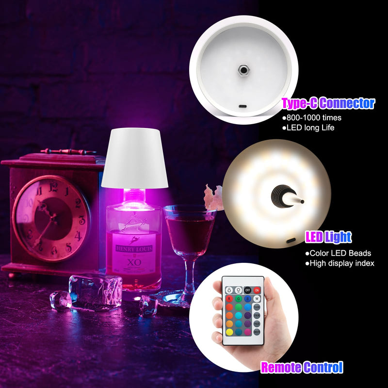 Wireless Bottle Lamp with Remote Control, Rechargeable RGB Wine Bottle with 3Modes Light Dimming, Waterproof Touch Lamp Head for Room, Bar, Restaurant and Party Decorations(RGB White) RGB White