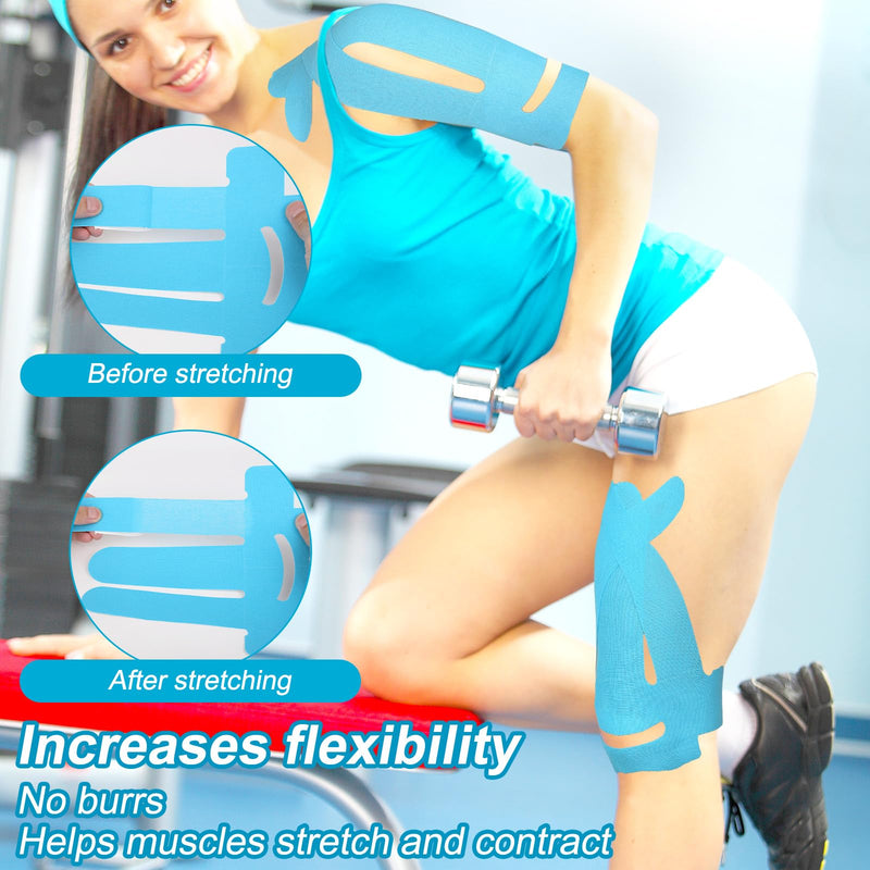 12pcs Kinesiology Tape for Shoulder, Precut Breathable Waterproof Kinesiology Tape for Knees Shoulder Sports Support Muscle Protection (Blue) Blue