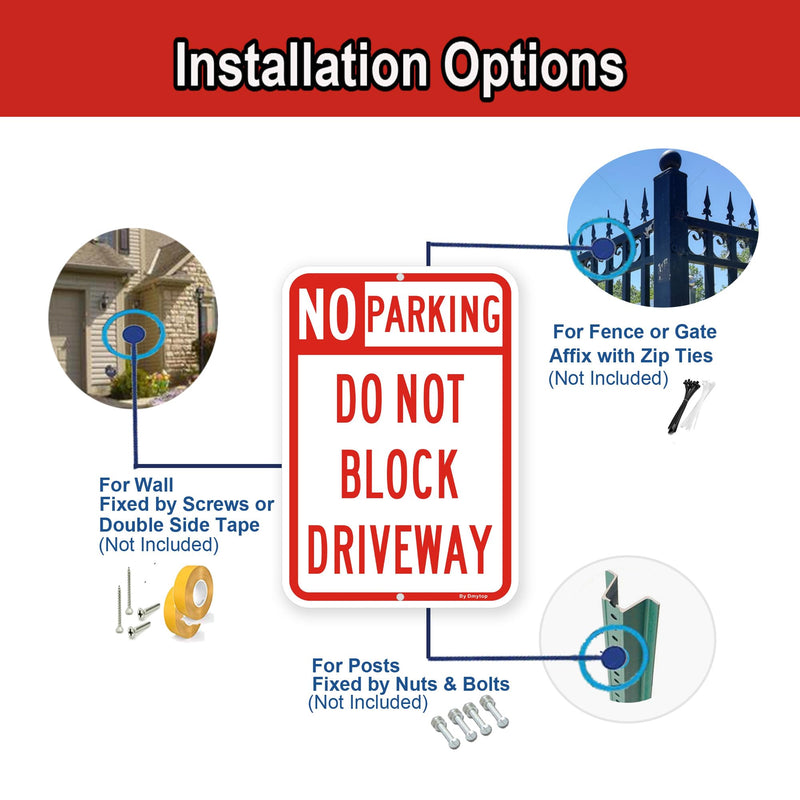 2 Pack Large No Parking Sign Do Not Block Driveway Sign, 18 x 12 Inches Rust Free Aluminum Metal, UV Protected Weather Resistant Durable In Easy to Mount 18 X 12 "