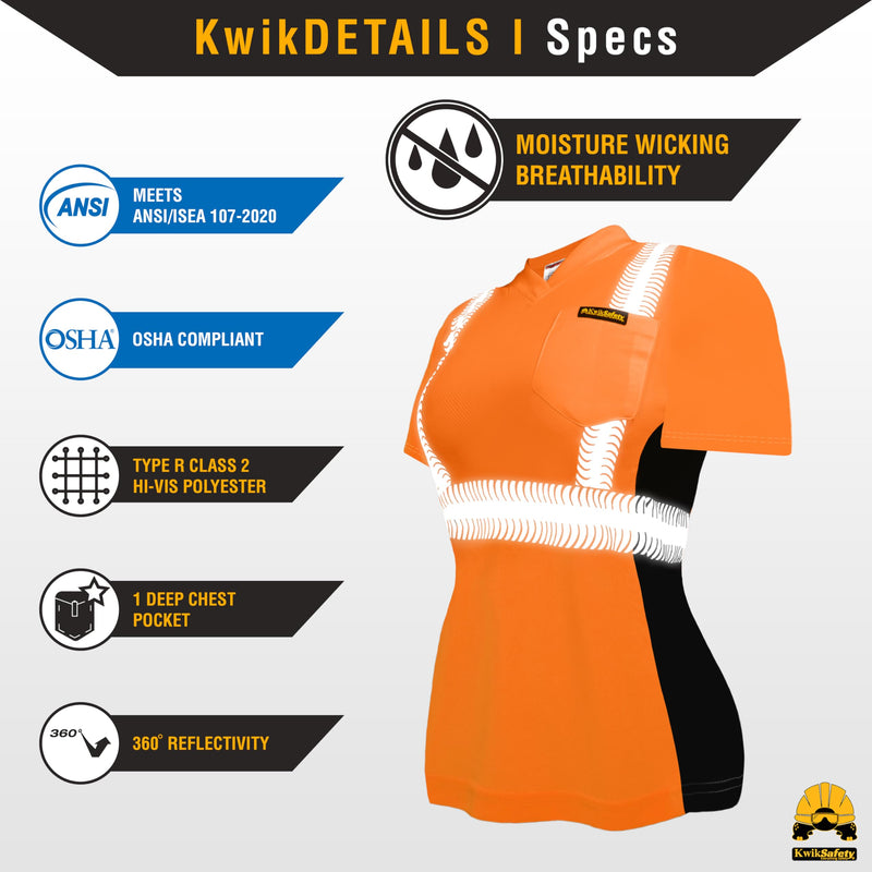 KwikSafety - Charlotte, NC - Vixen Hi Vis Short Sleeve Safety Shirt for Women [Angel Hair Reflective Tape] Large Orange