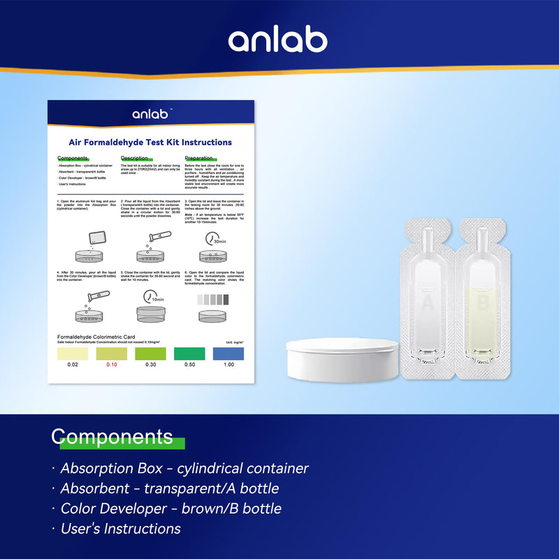 [Australia - AusPower] - anlab Air Formaldehyde (HCHO) DIY Test Kit - Used for Air Quality Testing, Detector for Home, Residential, Shop, Hotel, Hospital, School, Furniture, Car 1 