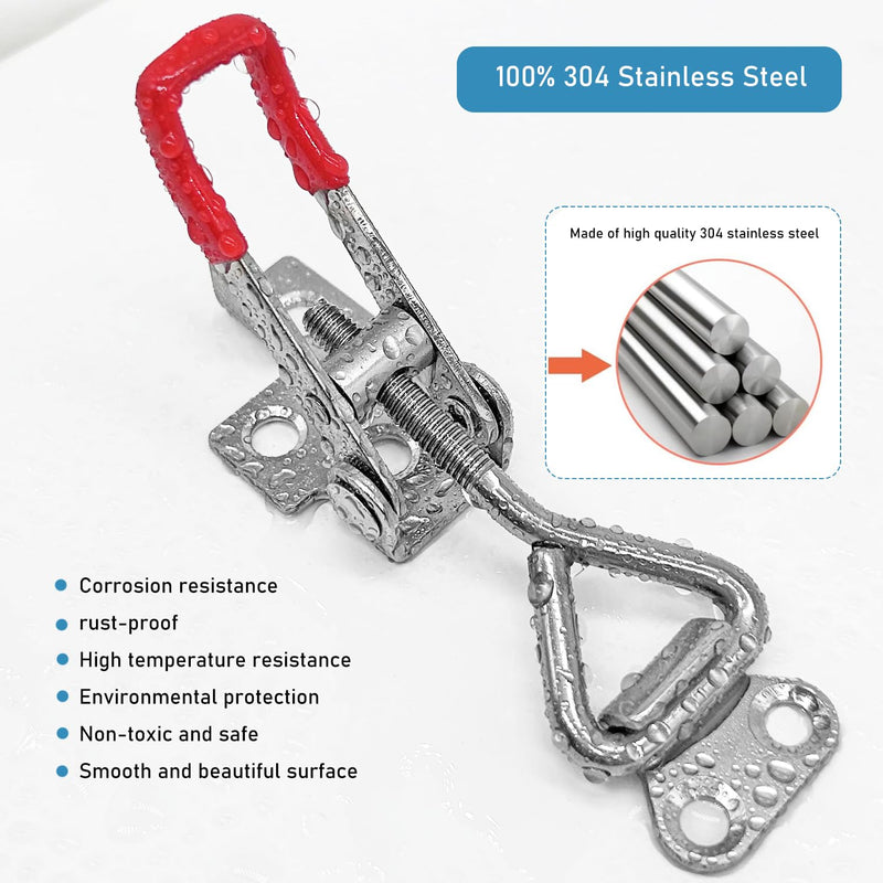 [Australia - AusPower] - 4pcs 4001 Toggle Latch Clamp with lockhole, 304 Stainless Steel Adjustable Toggle Latch Smoker Quick Release Pull Latch With 16pcs Screw, 300Lbs Holding Capacity 