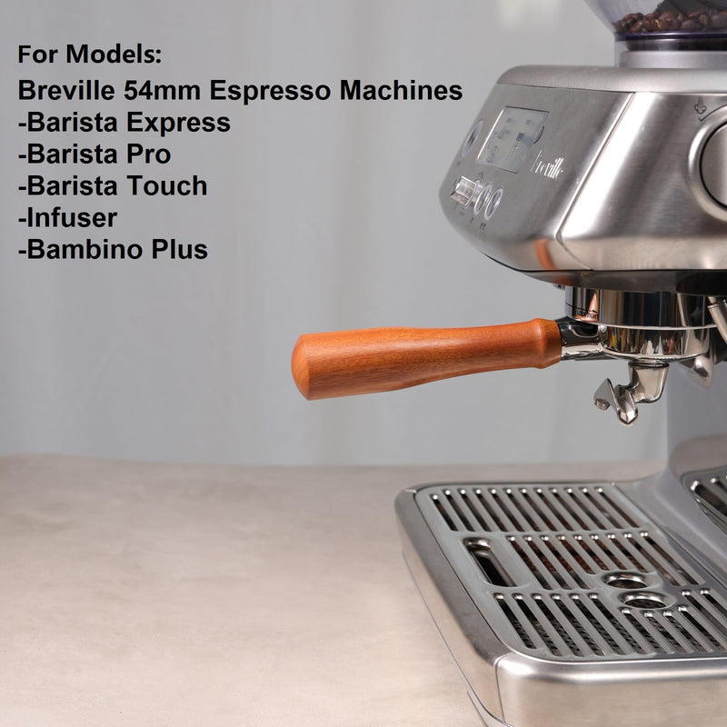 CAPFEI Portafilter 54 mm Double Spout for Sage/Breville Barista BES 870/878/880 Filter Basket with Walnut Wood and Stainless Steel Filter Holder