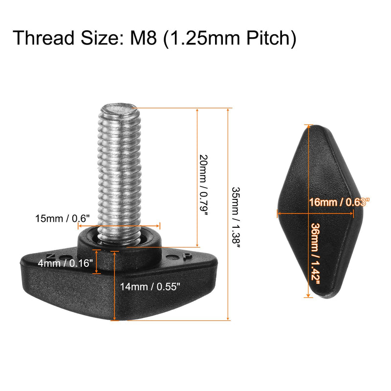 [Australia - AusPower] - HARFINGTON 8pcs Tee Wing Knobs M8 x 20mm Metric Male Threaded Stud T Head Plastic Knob Handles Thumb Screws Hand Clamping Tightening Knob Grip Thumbscrew, Black M8 x 20mm x 36mm 