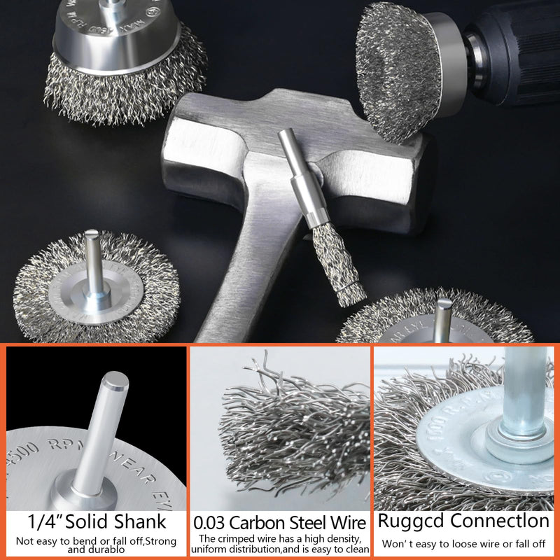 [Australia - AusPower] - 9 Pcs Wire Wheel Brush Set for Drill,Stainless Steel Wire Cup Wheel with 1/4 Inch Shank for Rust Removal, Corrosion and Scrub Surfaces 9PCS 