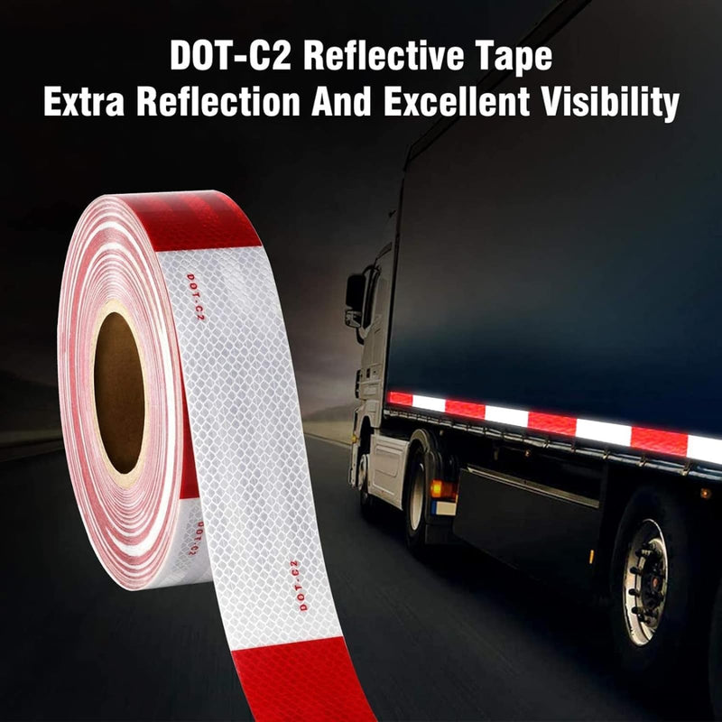 DOT-C2 Red Reflective Tape, Reflective Strips Waterproof High Intensity Tapes, Conspicuity Warning Safety Adhesive Tape, Red and White Reflective Tape for Vehicles, Cars, Trailers, Outdoors (2inx30ft) 2inx30ft