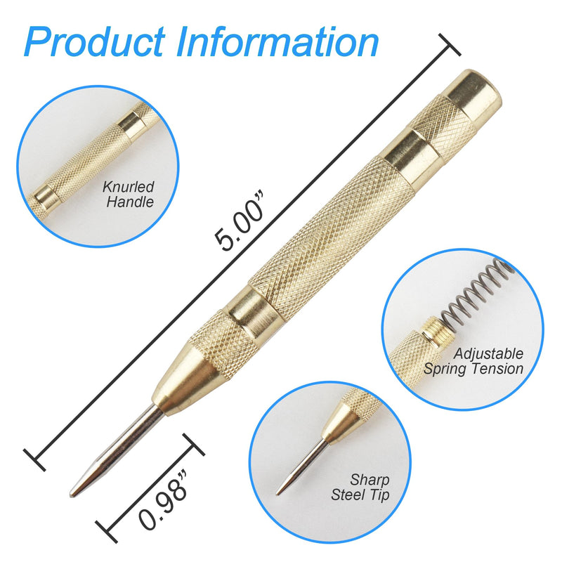[Australia - AusPower] - 2Pcs Automatic Center Punch, 5'' Premium Spring Loaded Center Punch, Adjustable Spring Loaded Center Hole Punch, Heavy Duty Steel Automatic Center Marker Punch Tool for Metal, Wood, Glass by RNSXYAT 