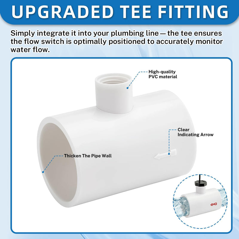 [Australia - AusPower] - Upgraded GLX-FLO-RP Flow Switch Fit for Hayward Goldline Aquarite Salt System, Metal Pool Water Flow Sensor for Hayward Salt Cell and Chlorine Generator with w/Tee and 15ft Cable 
