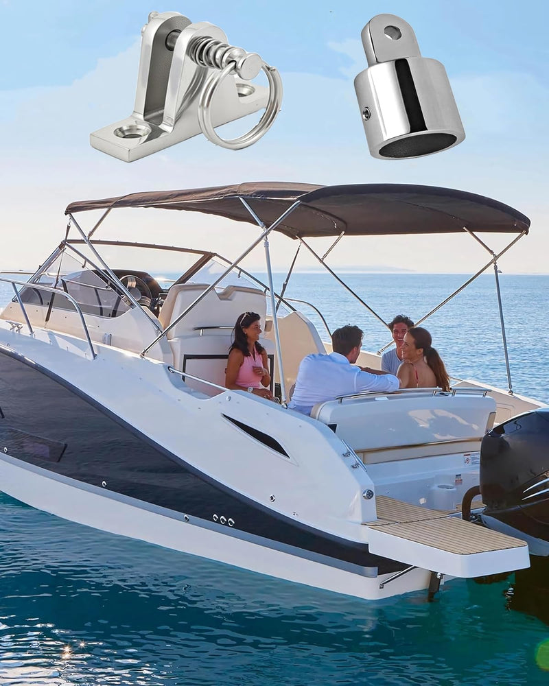 Bimini Top Hardware, Deck Hinge with Quick Release Pin, Eye End Cap, 316 Stainless Steel (2 Pair) White 1inch