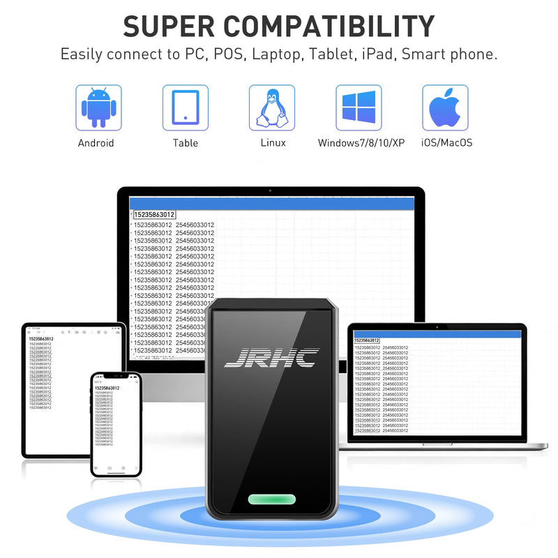 1D 2D Wireless Barcode Scanner Bluetooth, Mini Portable Barcode Reader, 3-in-1 BT & 2.4G & USB Wired QR Code Scanner, Compatible with Android, iOS, Windows, Mac Tablets Or PC